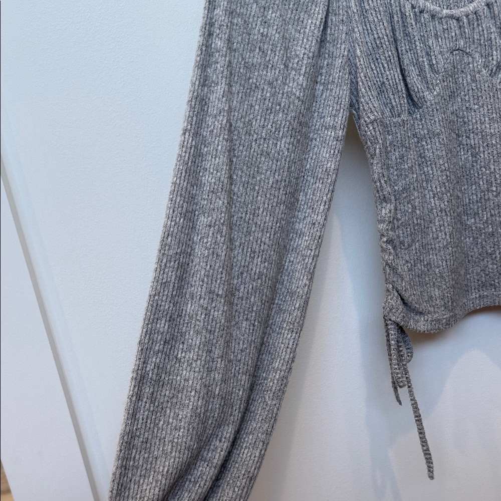 Love Tree Gray Ribbed Blouse - Picture 3 of 4